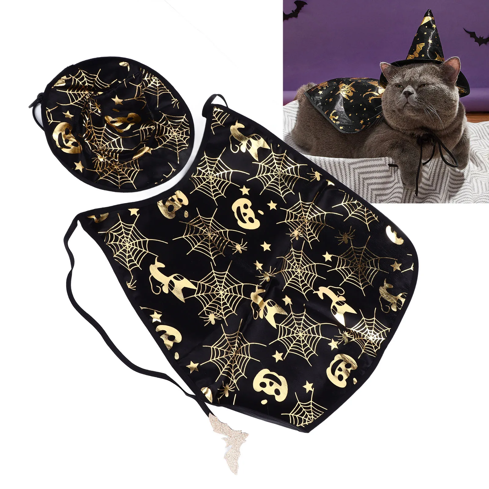 مجموعة رأس اليقطين للحيوانات الأليفة للهالوين نمط شبكة العنكبوت قابل للتعديل مجموعة أزياء الحيوانات الأليفة الغامضة لتجمعات الحيوانات الأليفة #1