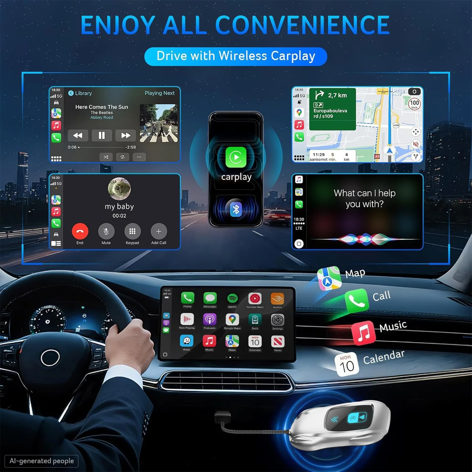 2in1 2026 Upgraded Wireless CarPlay Adapter for Apple IPhone＆Android,Car Accessories,Plug&Play,Fast&Stable Connection Wireless