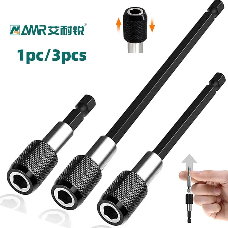 1pc/3pcs 1/4 Inch Hex Shank Quick Release Bar Socket Screwdriver Bit Holder Magnetic Extension Chuck Adapter Set for Screws Nuts