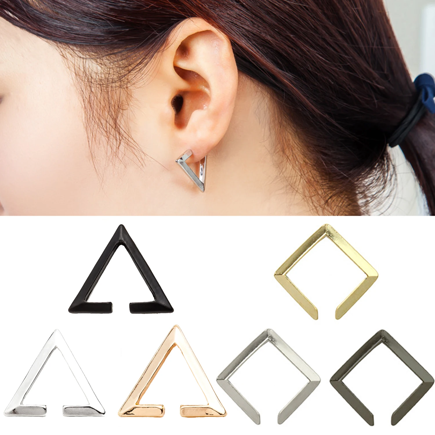 Vintage Punk Triangle Ear Cuff Square Non-Piercing Ear Clips Fake Cartilage Earrings Clip Earrings For Women Men Unisex Jewelry