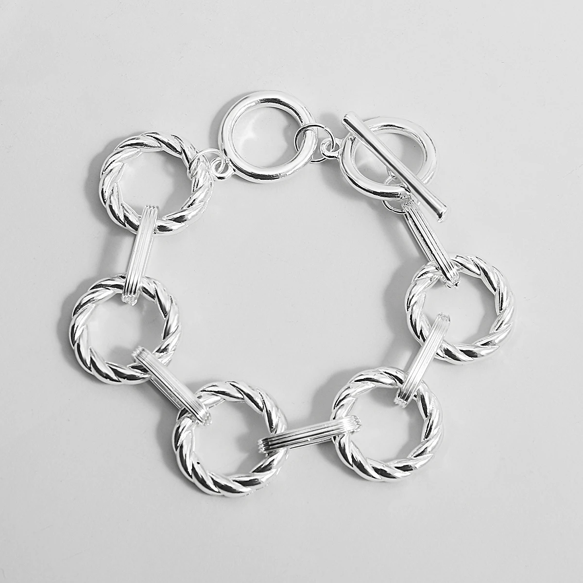 Amorcome Minimalist Silver Color Hollow Thick Chain Bracelet for Women Classic Stackable OT Buckle Charm Bracelet Jewelry Gift