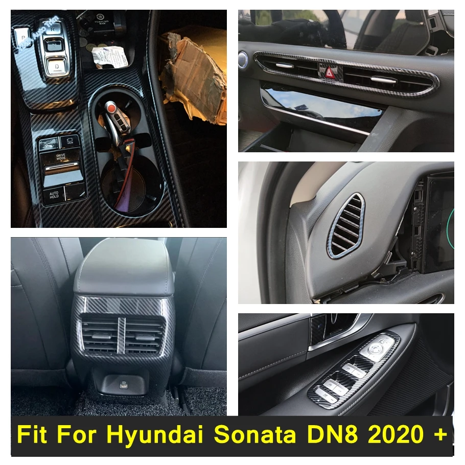 

Auto Window Lift Button Switch Panel Gear Shift Box Cover Trim Carbon Fiber Look Accessories For Hyundai Sonata DN8 2020 - 2023