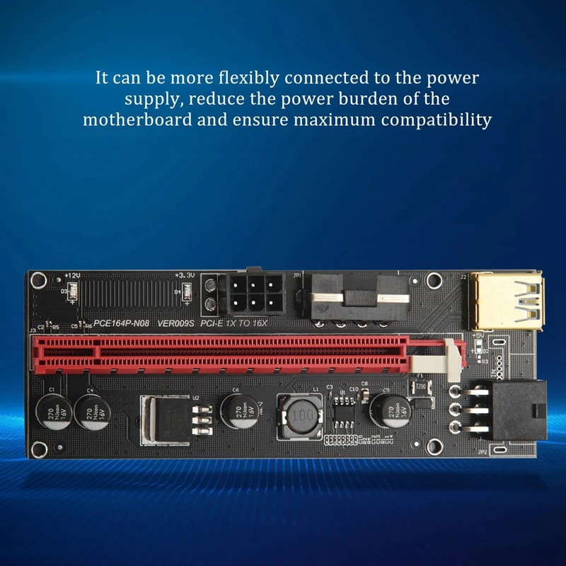 6-Pack Pcie Dual Chip PCI-E 16X To 1X Powered Riser Adapter Card, 6 PIN & Molex 3 Connector With 60Cm USB 3.0 Cable