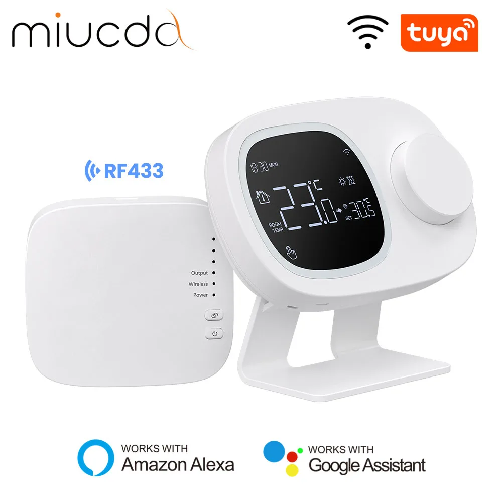 MIUCDA Tuya WiFi RF433 termostato inteligente válvula de caldera de Gas y agua controlador de temperatura programable funciona para Alexa Google Home