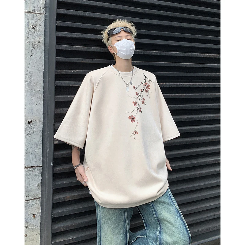 

Men's Oversized Printed Suede T-shirt Women Loose Floral Tshirts Men Clothing Streetwear Casual Short Sleeve Top Tees 5XL-M