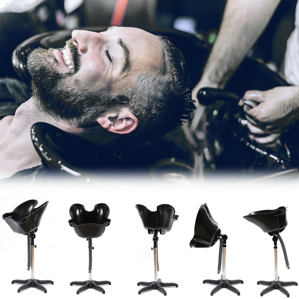 حوض غسيل الشعر البلاستيكي بارتفاع قابل للتعديل، حوض رفع الشعر مع حامل من الفولاذ المقاوم للصدأ لكبار السن والنساء الحوامل