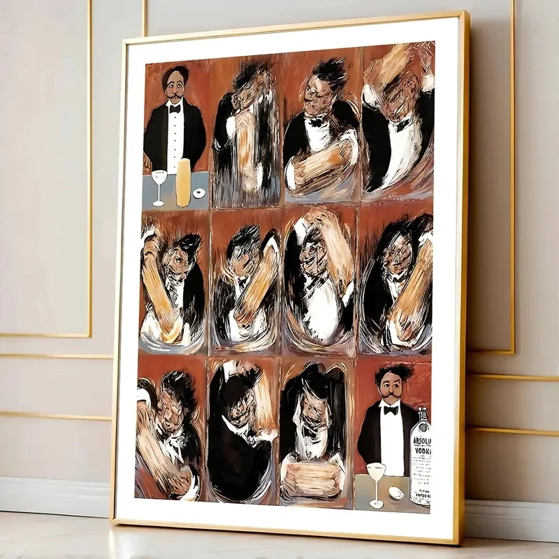 

Classic Modern Style Canvas Art Prints in The Revival Style Retro Men's Posters Fashionable Theme Ink Interior Wall Decorations