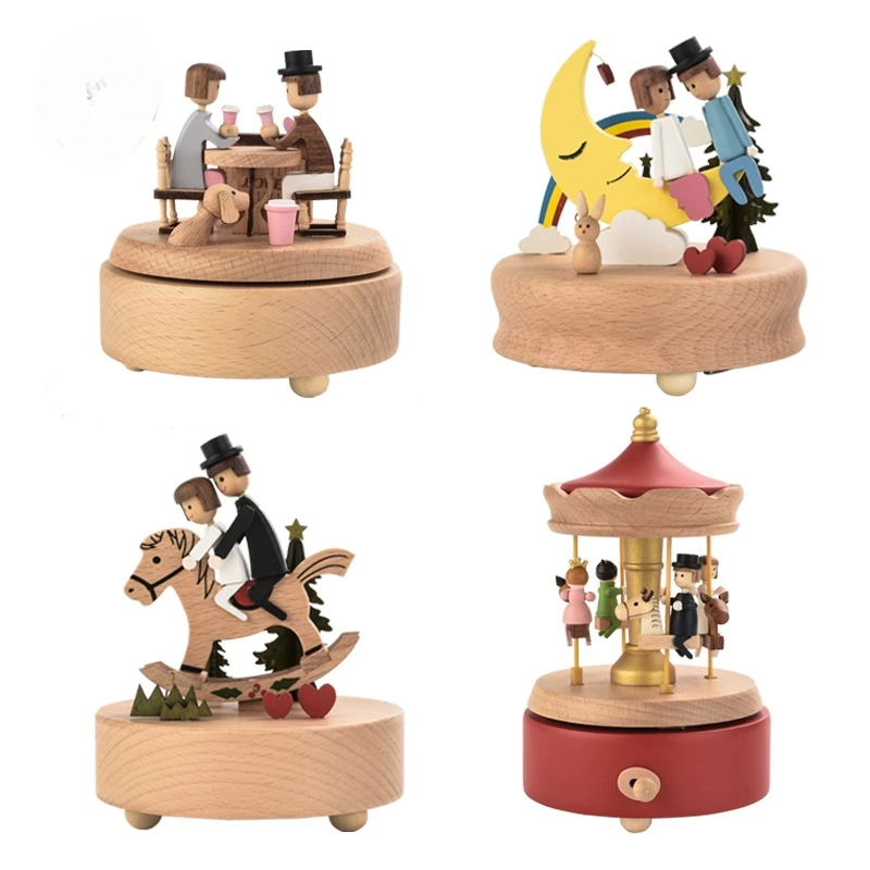 Wooden Music Box, Carousel, Romantic Valentine's Day Gift, Furniture Decoration, Creative Gift Giving