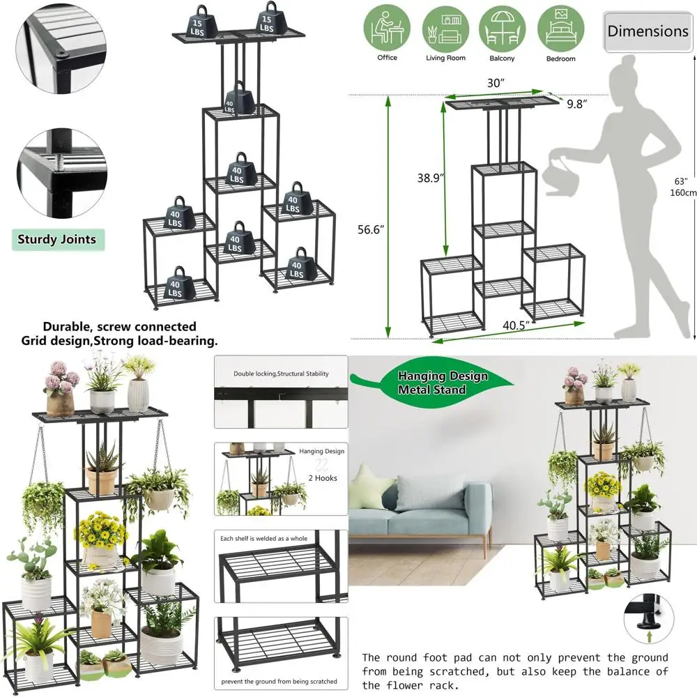

Plant Stand Indoor Outdoor, Metal 6 Tier Tall Hanging Plant Shel or Multiple lower Planter Large Heavy Duty Ladder Plant Holder