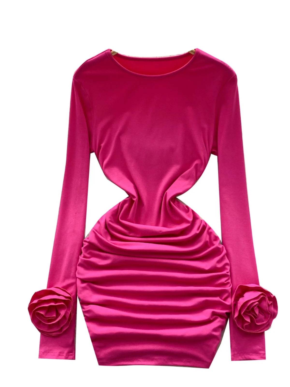 Pure Desirable Sexy Bodycon Dr Women's Autumn New Sle 3D Flower Long Sve Slim Fit Base ort Skirt Korean Sle High ...