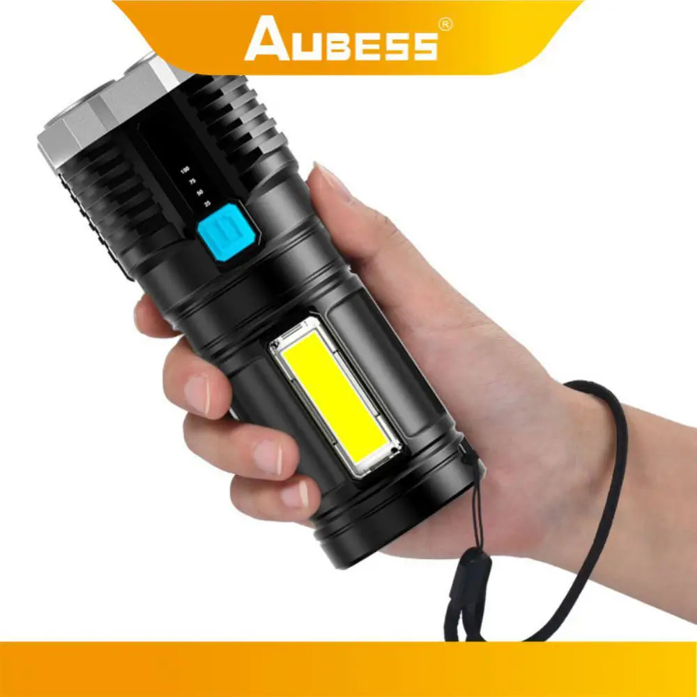 Linterna de 4 cabezales con reflectores laterales, luz Led Cob Potente portátil para exteriores, venta al por mayor, la más nueva