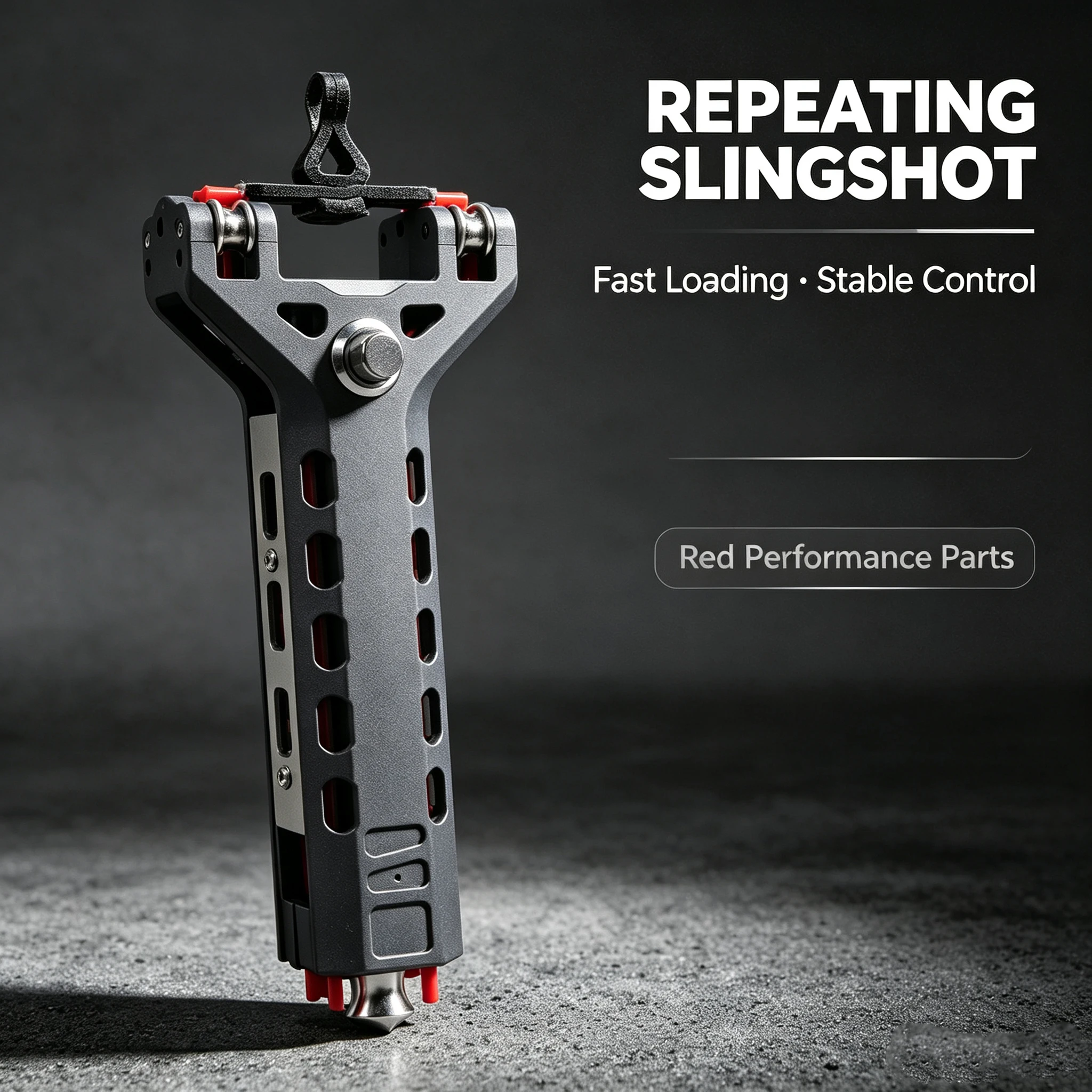 Grey Hollow Carved Repeating Slingshot Side Lever Pulley Tips Red Magazine Tube Band Set Outdoor Target Practice Gear