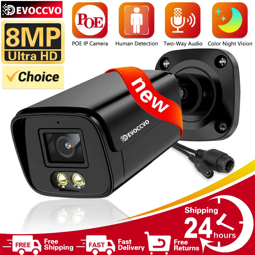 

8MP Colorful Night Vision Camera IP Metal Bullet Human Detection HD 8mp Network Security CCTV PoE H.265 Surveillance Camera