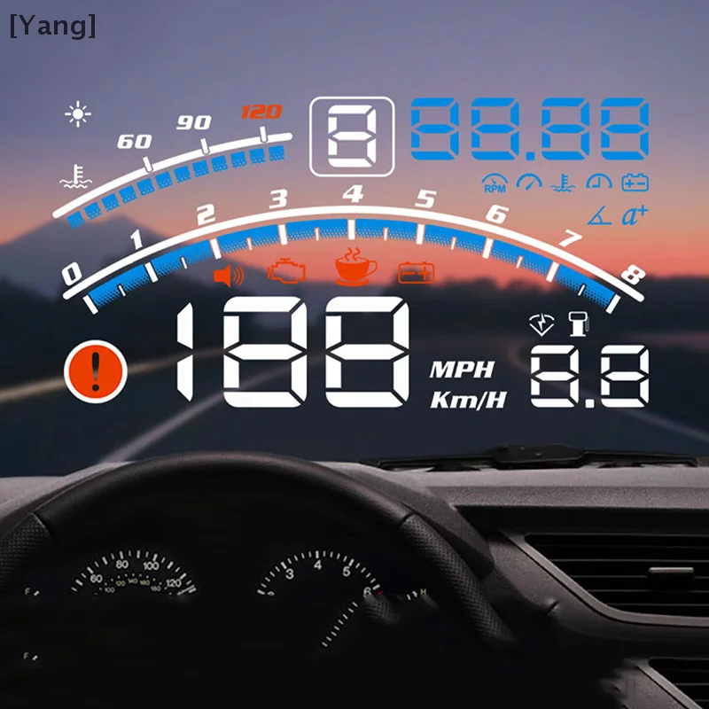 Car Speed HUD With Bracket 5.5'' Screen OBD Windshield Projector Speedometer Gauge Voltage Coolant Head Up Display Truck Vehicle