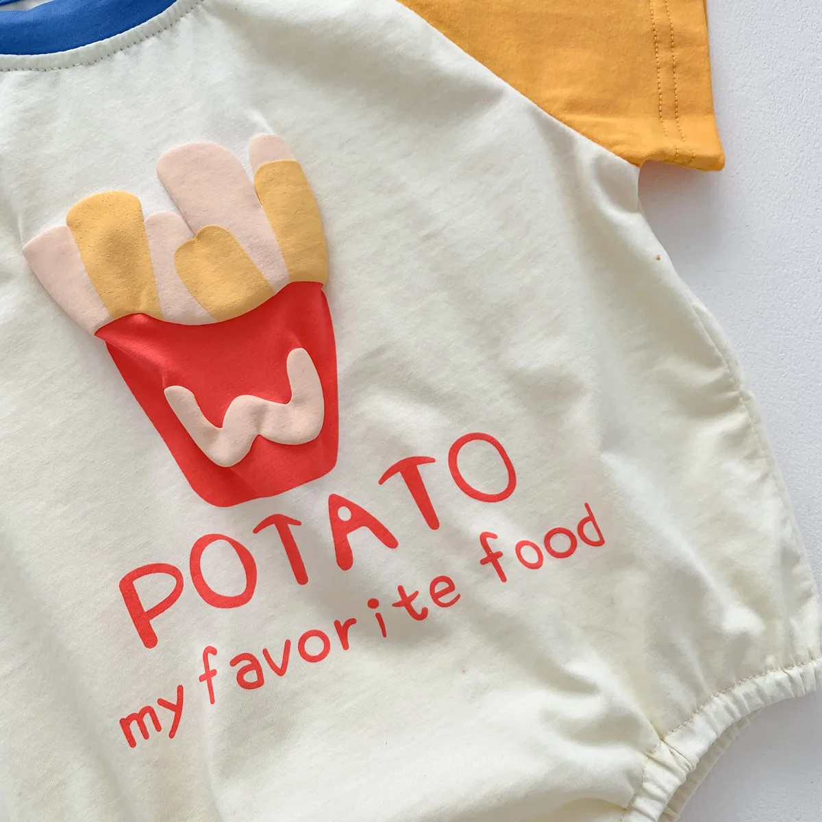 Baby Girls\' French Fries Shaped Bodysuits, Escalada Triângulo, Infantil Roupas Infantis, Triangular, Solto Fitting, Versão Coreana