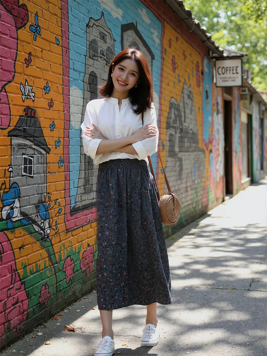 

Midi Floral Printed Skirts Womens Satin Tiered Tulle Ruffled Waist Boho Kawaii Chic Spring Light Patchwork Unique Applique