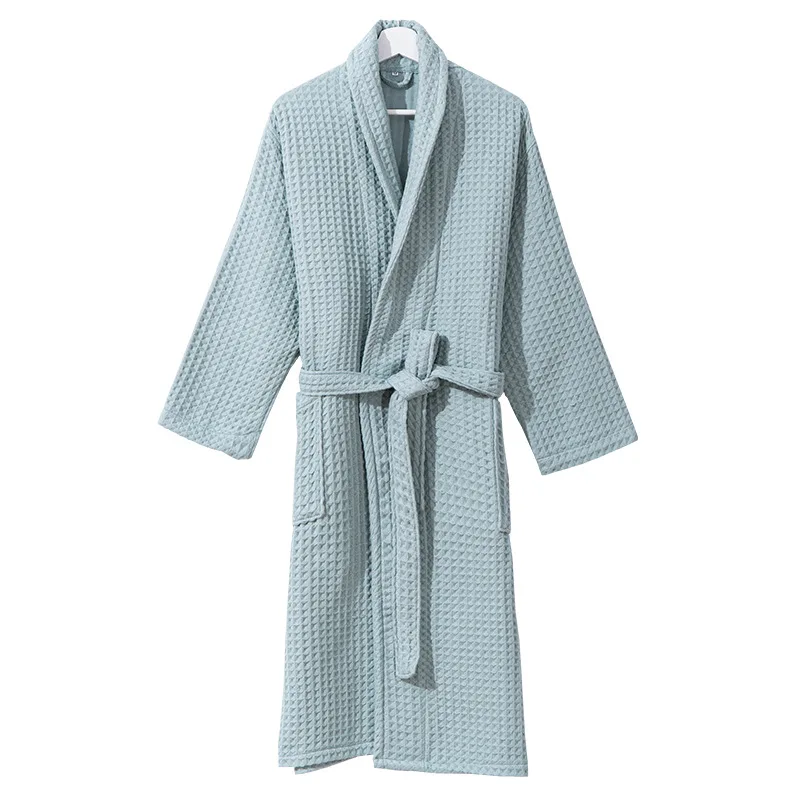 Nữ 100% Cotton Áo Choàng Tắm Tổ Ong Waffle Đầm Bầu Nữ Kimono Unisex Hút Nước Tắm Áo Dây Nam Chắc Chắn Khách Sạn Áo Choàng