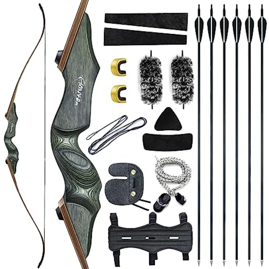 

60 Inch Black Hunter Recurve Bow Archery Set Adult 20-60lbs Left Hand Recurve Bow and Arrow for Adults Hunting Target Practice