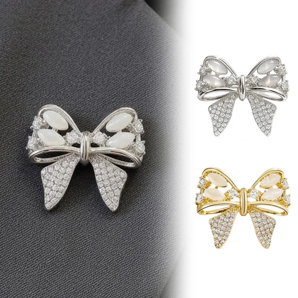 Cat Eye Stone Bowknot Brooch, Sparkly Rhinestone Pin For Clothing Accessories ﻿