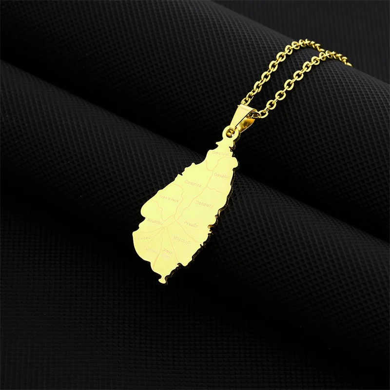 

European and American Stainless Steel Saint Lucia Map Pendant Necklace