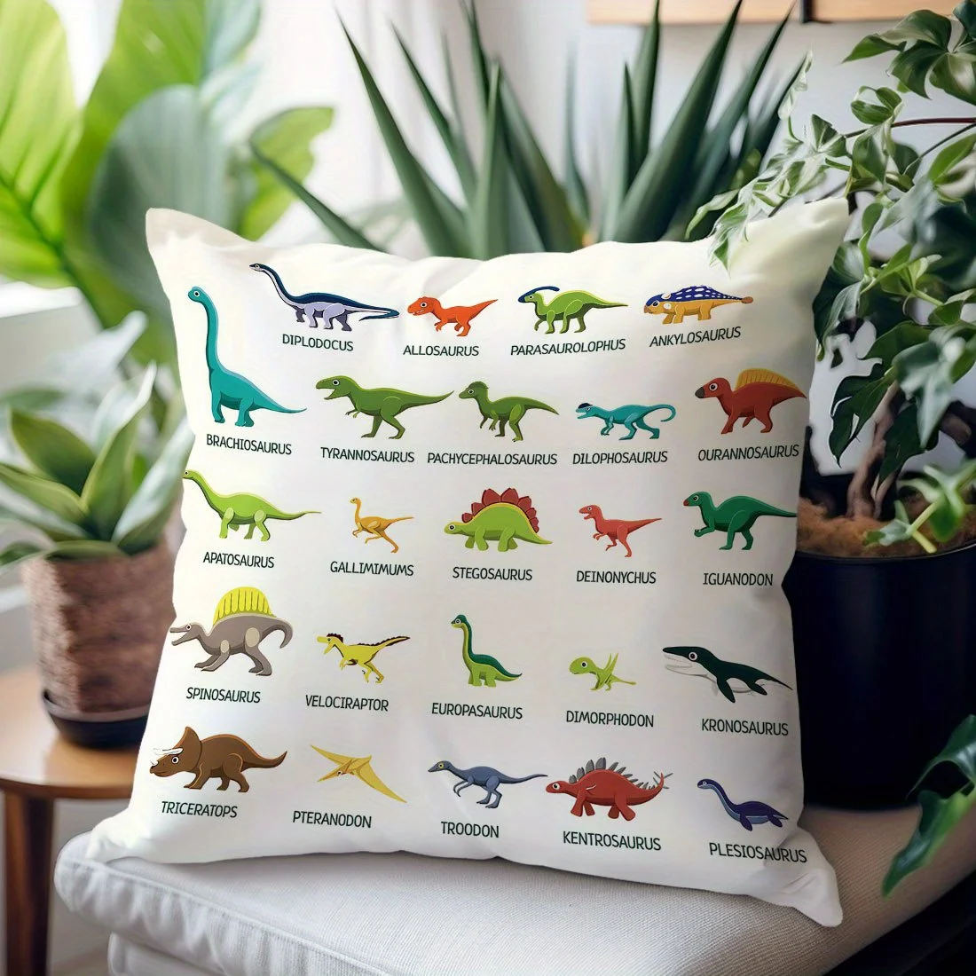 1pc Dinosaur Species Chart Print Throw Pillow Cover,Suitable for Sofa,Bedroom,Living Room,A Fun Gift for Dinosaur Lovers
