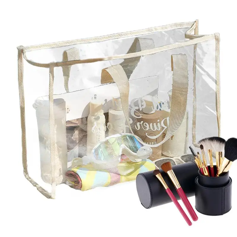 Clear Duffle Bag Large See Through Tote Bag Big PVC Clear Carry Bag For Outdoor Pool Long Shoulder Strap Fabric Trimming