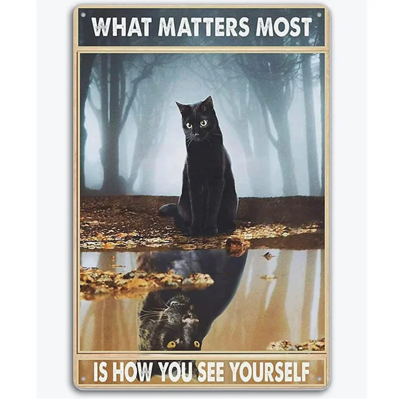 

Black cat retro metal tin sign vintage style wall decoration home Bar kitchen hotel dining room metal coffee poster 8x12 inch