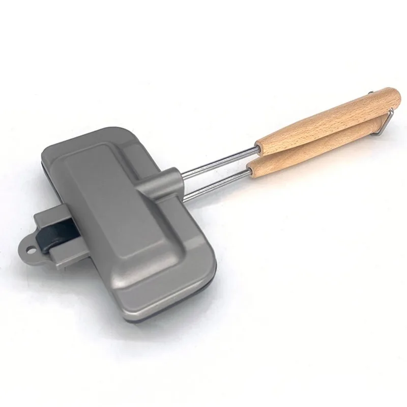 هوت دوج محمصة على الوجهين غير عصا عموم الوجه تصميم المدمجة صانع الساندوتشات للمنزل التخييم مريح الخشب مقبض وجبة خفيفة سريعة
