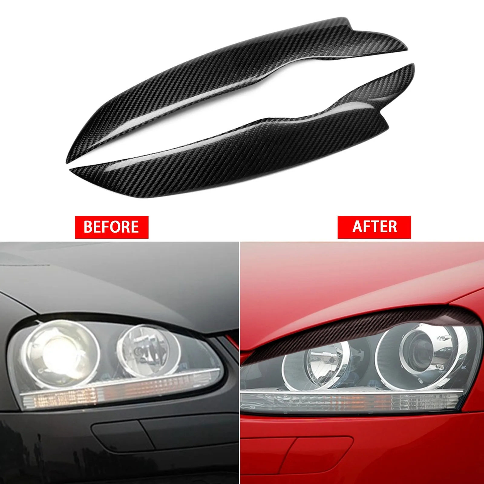

For 05-09 VW Golf 5 MK5 R32 2x Carbon Fiber Headlight Cover Eyelid Eyebrow Trim
