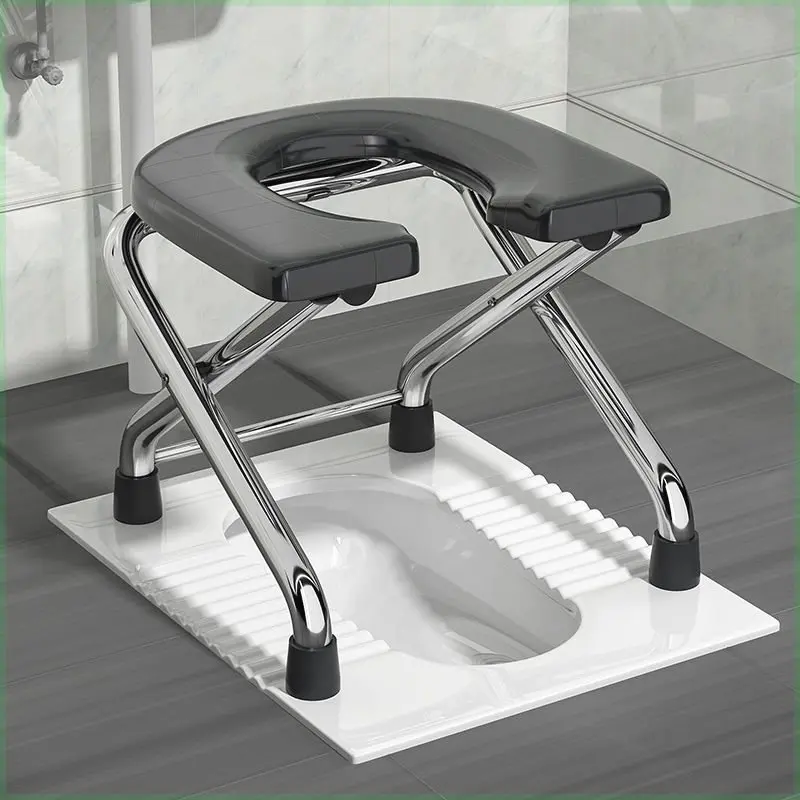 

Stainless steel folding toilet chair elderly pregnant women toilet toilet stool squatting artifact splash-p