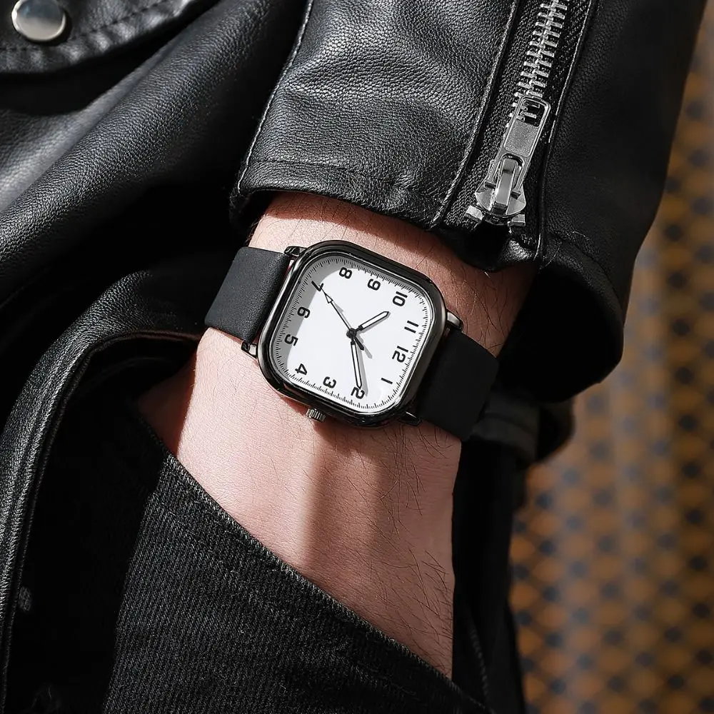 Leather Strap Quartz Watch Square Dial Alloy Case Wristwatches Minimalist Design Water Resistant Business Wristwatch