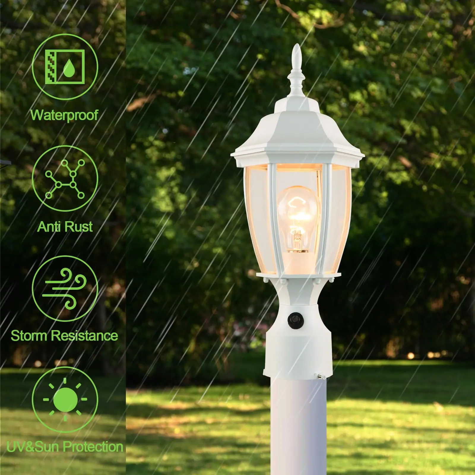 Outdoor Post Lantern, 16.25x 6.5 Inches, 60 Watts/120 Volts,white,Outdoor Lighting for Garden Patio Pathway Walkway.