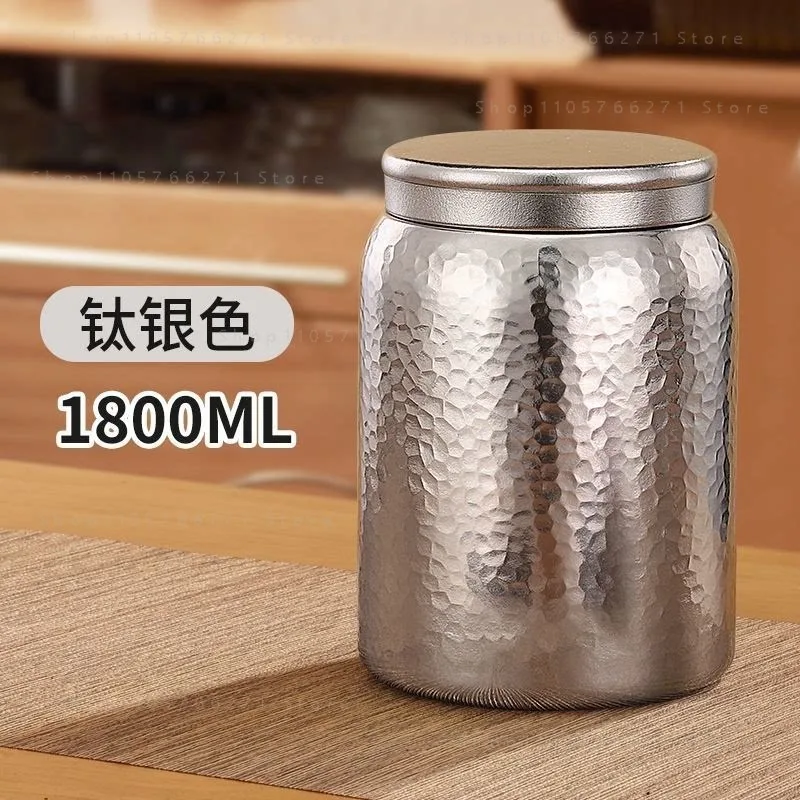 Large Pure Titanium Hammered Antibacterial Magnetic Seal Tea Canister Premium Storage Container