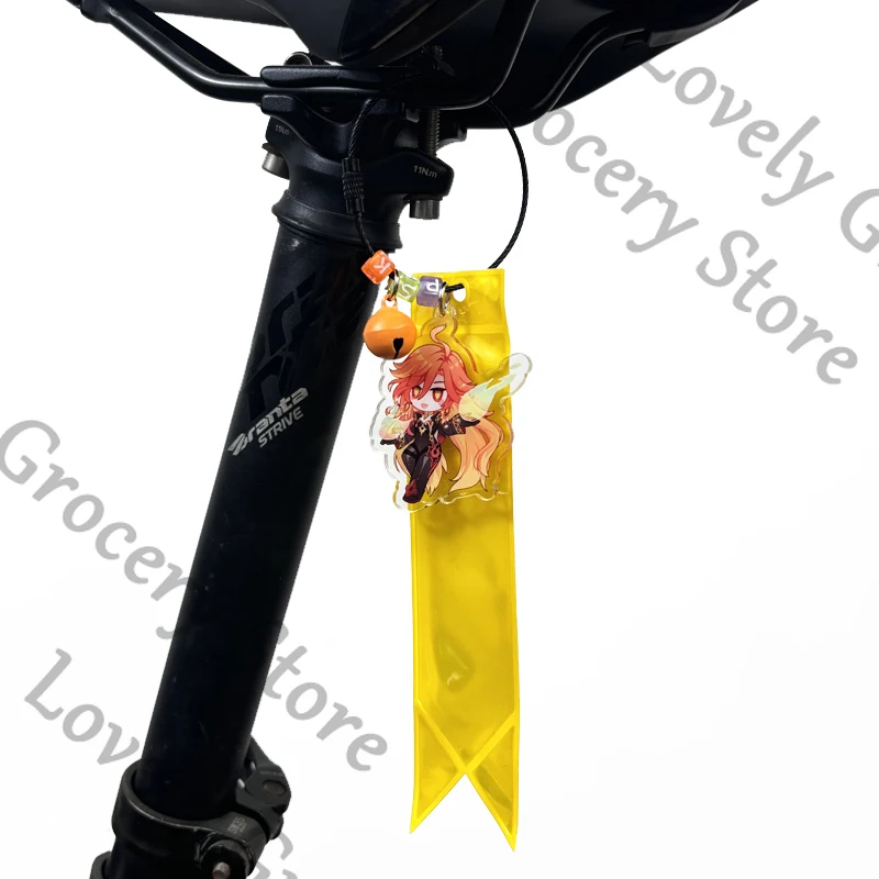 Anime genshin impacto mavuika cosplay dos desenhos animados tira de advertência segurança acessório reflexivo pingente ornamento fita prop mascote presente