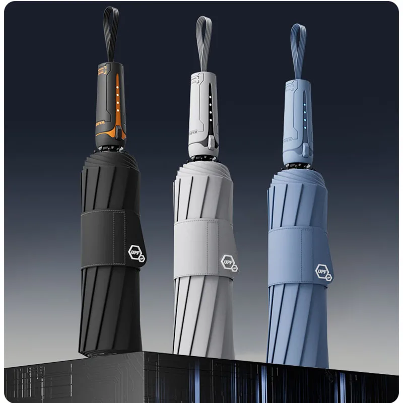 

Автоматический складной зонт для мужчин и женщин, механический дизайн, большой усиленный ветрозащитный и солнцезащитный козырек, идеально подходит для подарка на открытом воздухе Um