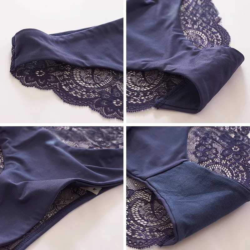3Pcs Sexy Lace Panties Women Seamless Panty Set Hollow Panties Transparent Ice Silk Seamless Lingerie Plus Size S-XXL