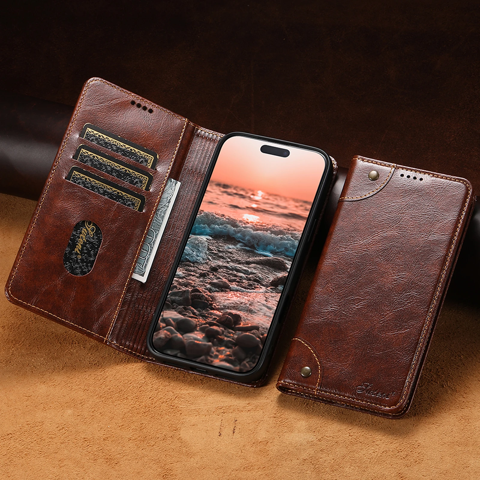 SUTENI Handyhülle aus Kunstleder mit Kartenhalter, Ständer, Brieftasche und Magnetverschluss für iPhone 18 Pro Max 17 Air 16 Plus 15 14 13 12