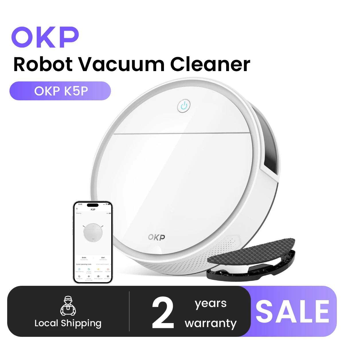 Image of OKP K5P Roboterstaubsauger mit Kartierung, 5000Pa, PSD 190 ° 180 Minuten, APP/WiFi-Steuerung, ideal für Tierhaare und Hartböden