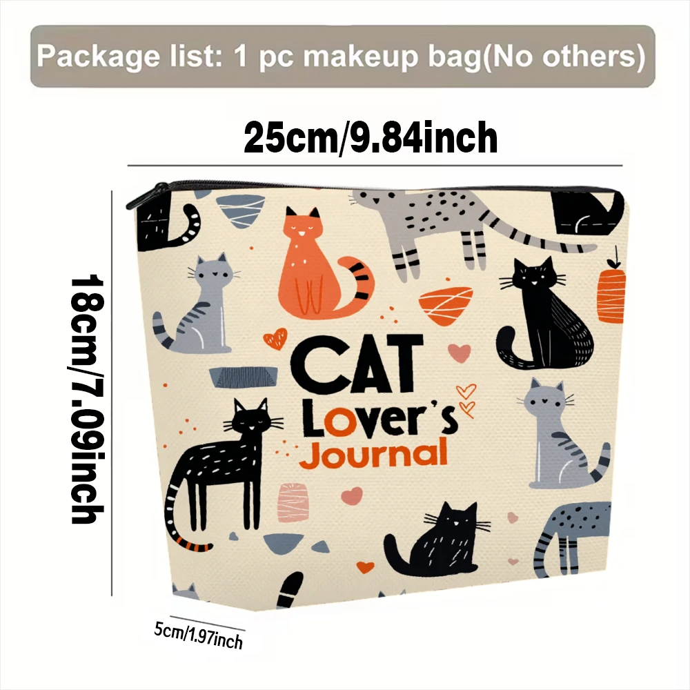 Cat Lover's Journal Pattern Print Makeup Bags for Girls Cosmetic Pouch Toiletry Bag Pencil Case Travel Storage