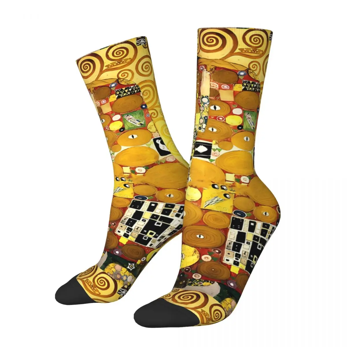 Funny Crazy Sock for Men The Embrace Hip Hop Vintage Gustav Klimt Patting Art Happy Breathable Pattern Printed Boys Crew Sock