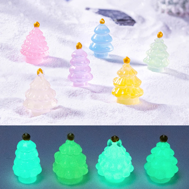 Mini Christmas Tree Decoration Christmas Figurines Fairy Garden Decor Snow Landscape Model Ornaments Resin Miniatures 1Pc