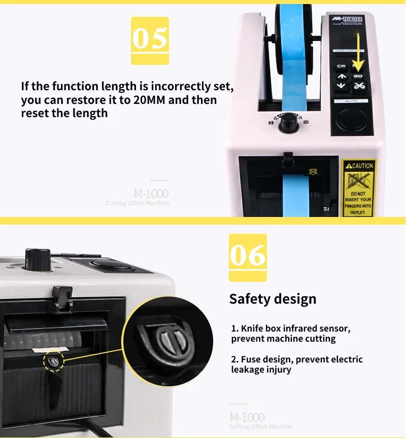 Cortador de cinta de fácil operación de alta calidad, dispensador automático de cinta, máquinas de embalaje M1000, 110V-220V