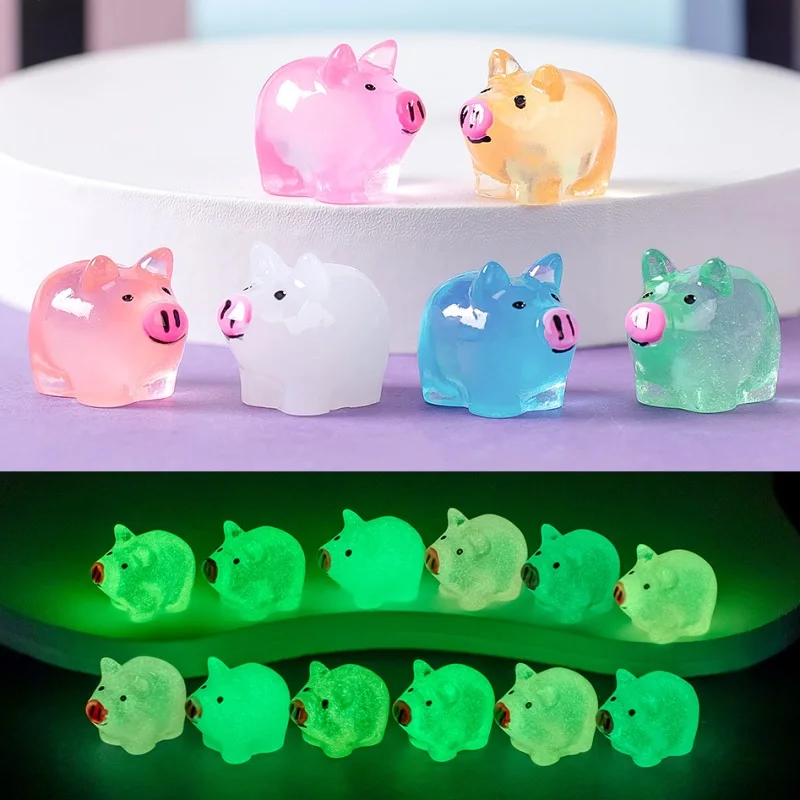 10Pcs Glowing Colorful Pigs Micro Landscape Moss Garden Landscaping Cute Luminous Pig Ornament Garden Craft Tabletop Decorations