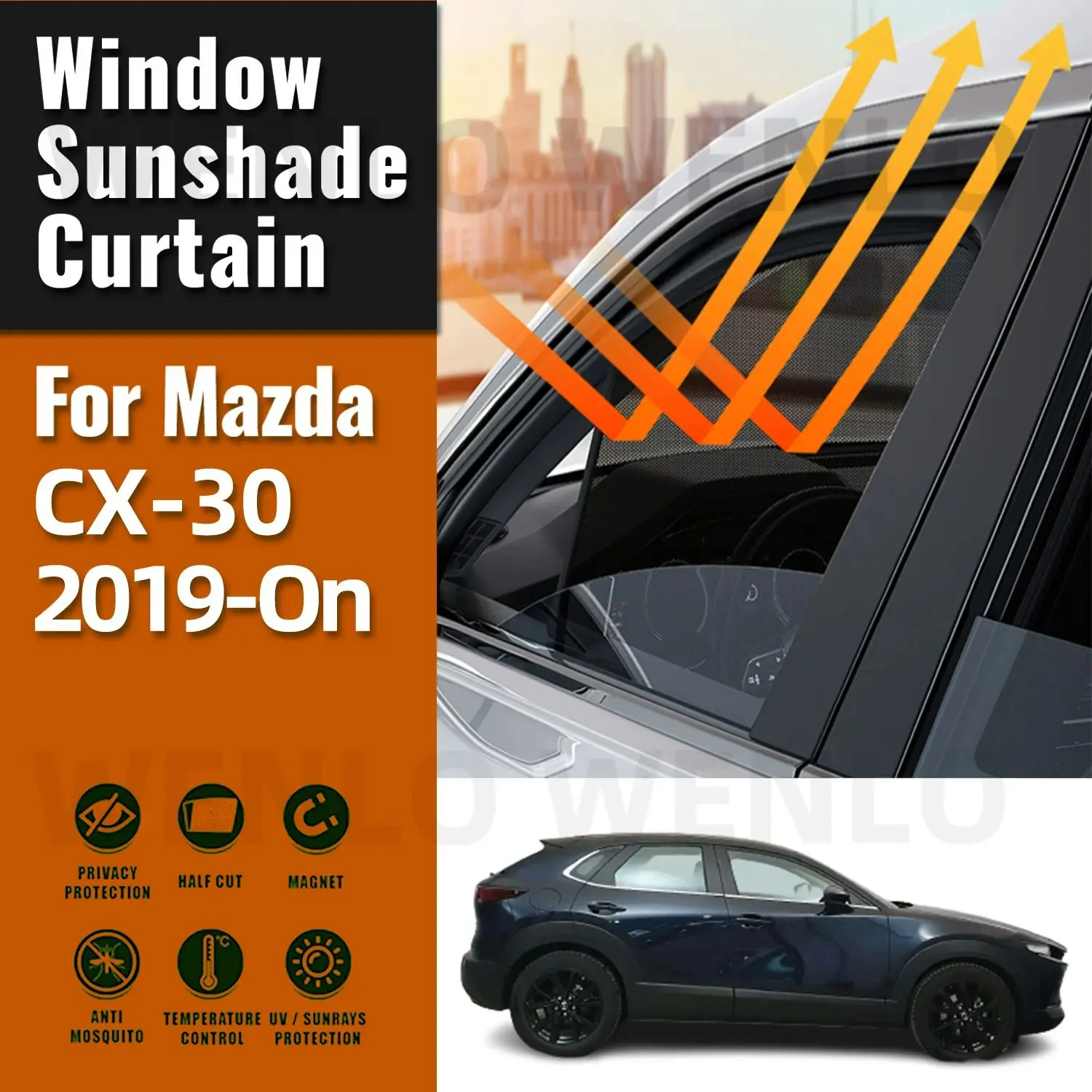 

For Mazda CX-30 2019 2020 2021 2022 2023 2024 Car Sunshade Magnetic Front Windshield Curtain Rear Side Window Sun Shade Visor