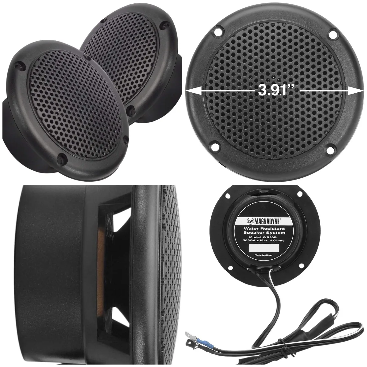 

3” Water Resistant Speakers Dual Cone 50 Watts for Marine, RVs, & Hot Tubs Grills Included - Pair