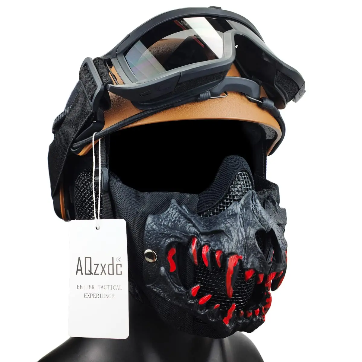 AQzxdc  Airsoft Military Helmet with Tactical Goggles And Steel Mesh Mask(With Ear Protective ) 6MM Super Thick Paintball Helmet