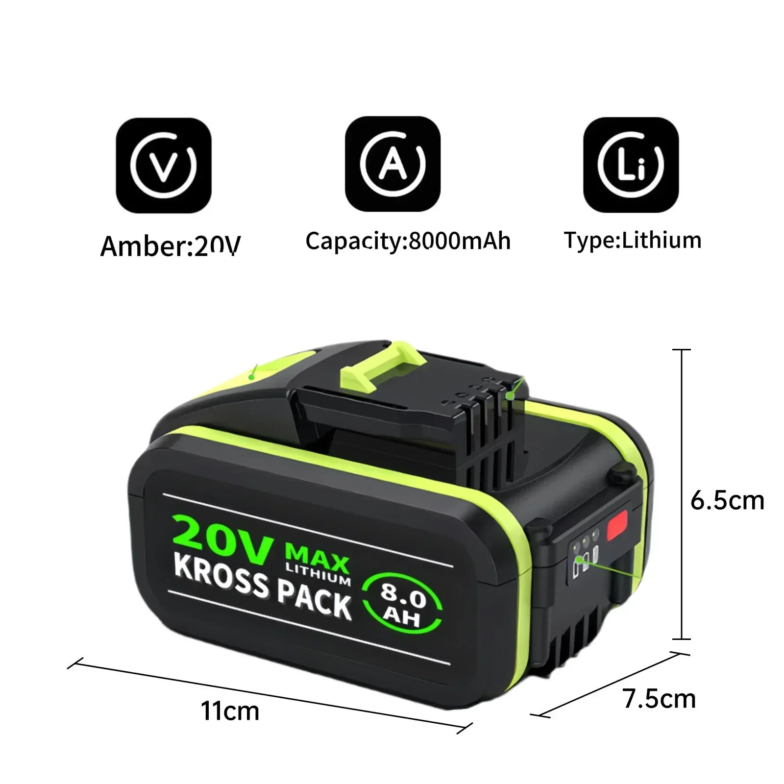 6.0/8.0Ah Replacement Worx 20V Maximum Lithium-ion Battery WA3551 WA3551.1 WA3553 WA3641 WX373 WX390 Rechargeable Battery Tool