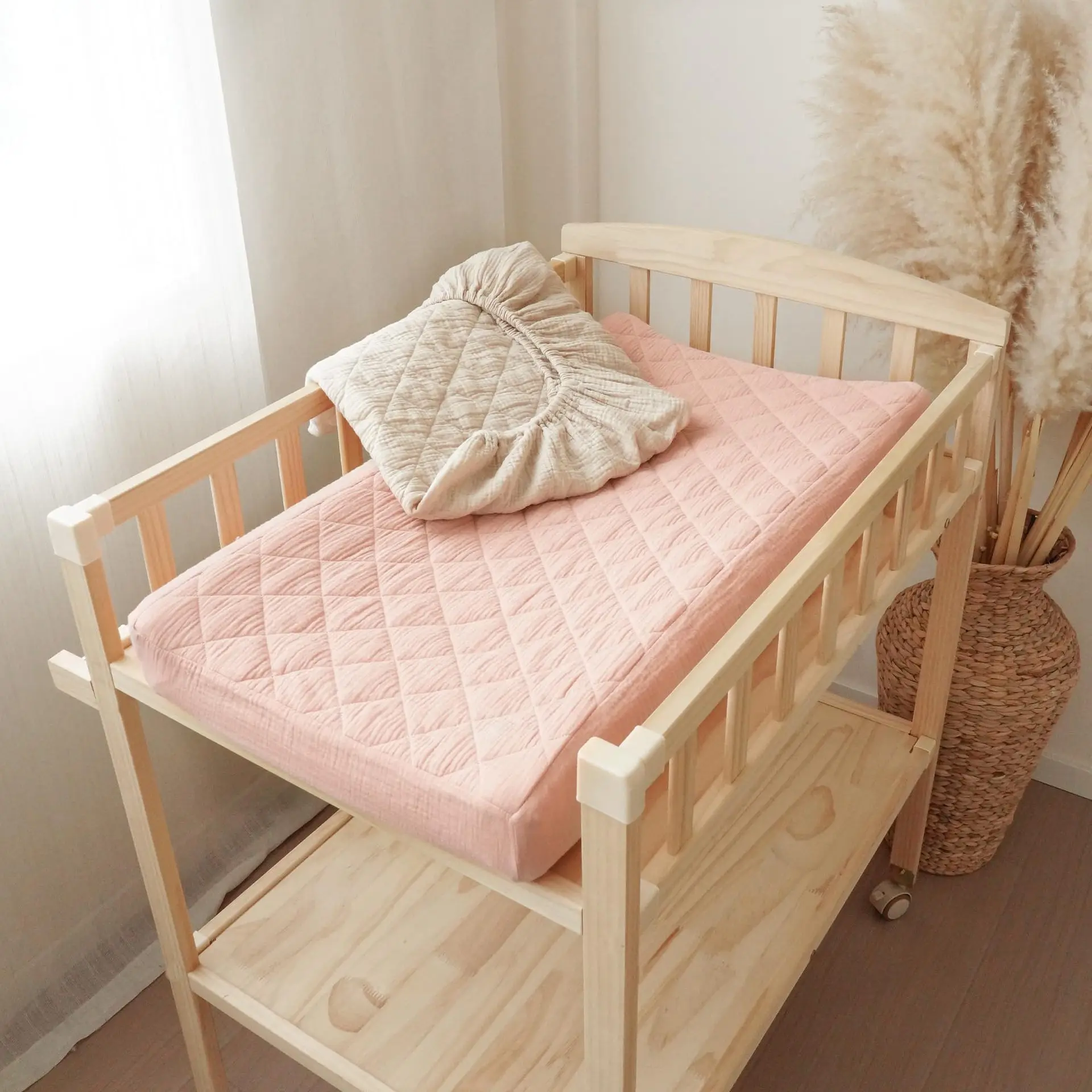 Soft Breathable Muslin Cotton Baby Fitted Sheet Newborn Crib Bed Sheet Universal Solid Color Infants Quilting Changing Pad Cover