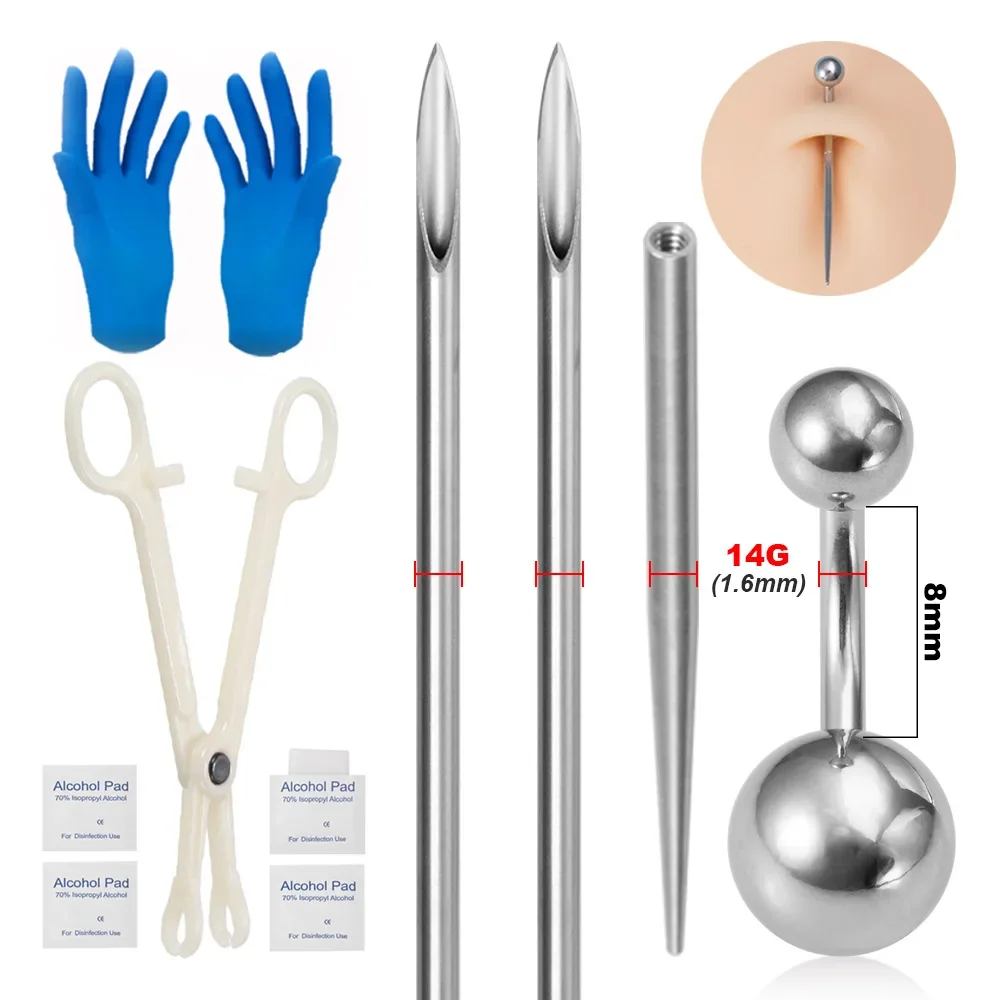 Body Piercing Kit Surgical Steel Threaded Taper Pin Needles Eyebrow Navel Piercing Jewelry Tool Set with Pliers Piercing Kit