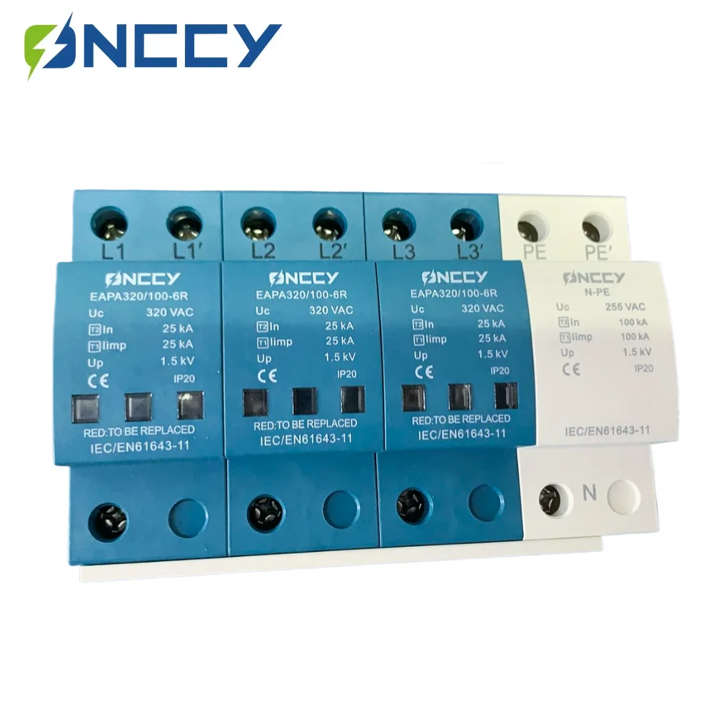 ONCCY 3+NPE Surge Protector T1+T2, 100KA AC SPD , AC Surge Protective Device  275V 320V 385V 440V,SPD Arrester